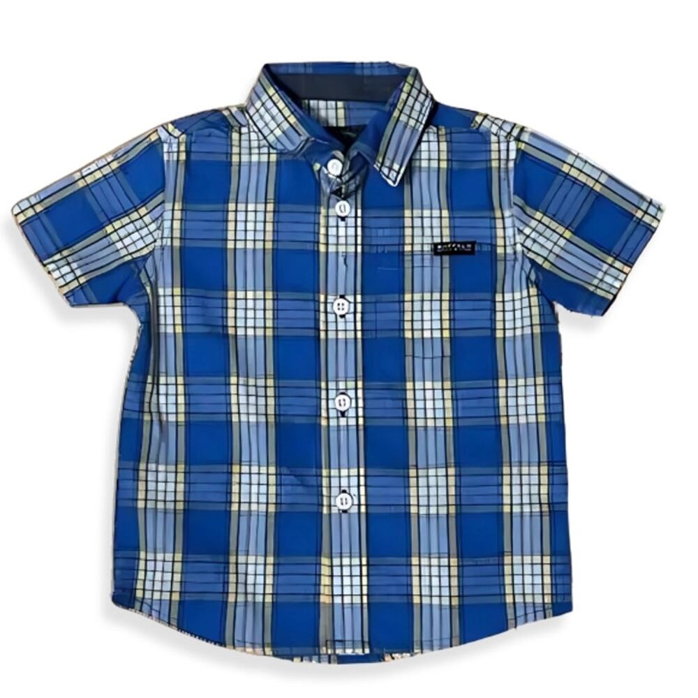 Buffalo by David Bitton Collared Shirt Plaid Button Up Blue Yellow Boys 2T NWT